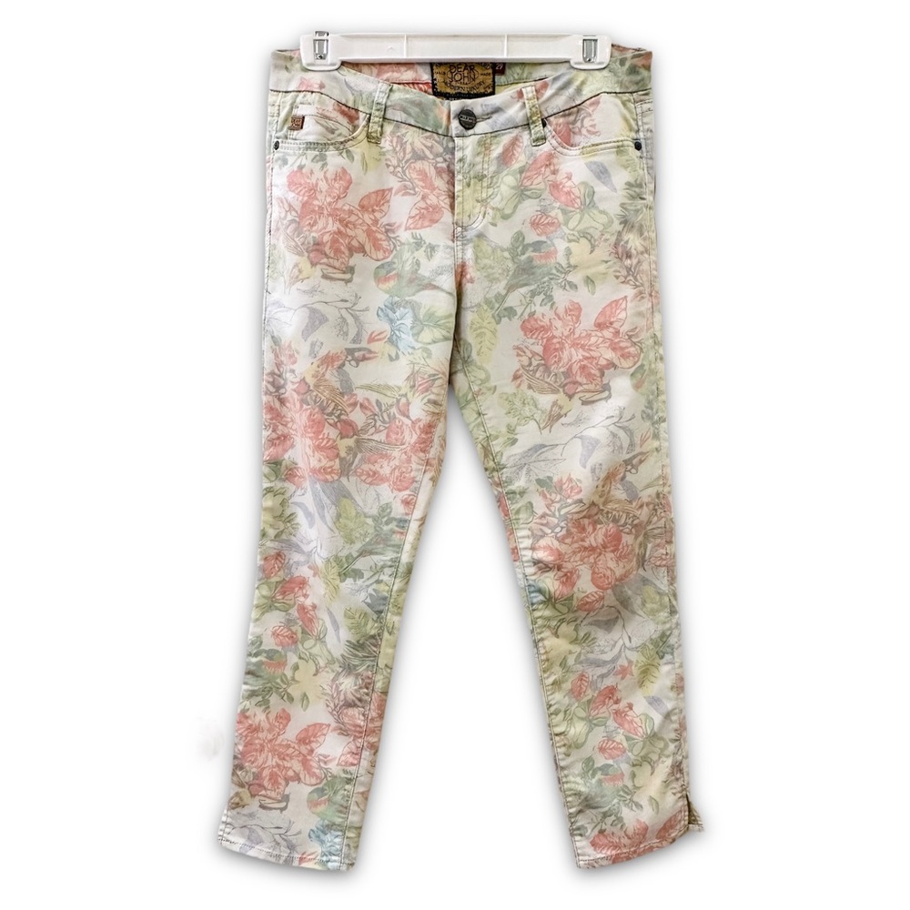 Dear John Denim Size 29 Floral Pastels Split Hem Denim Jeans Low Rise